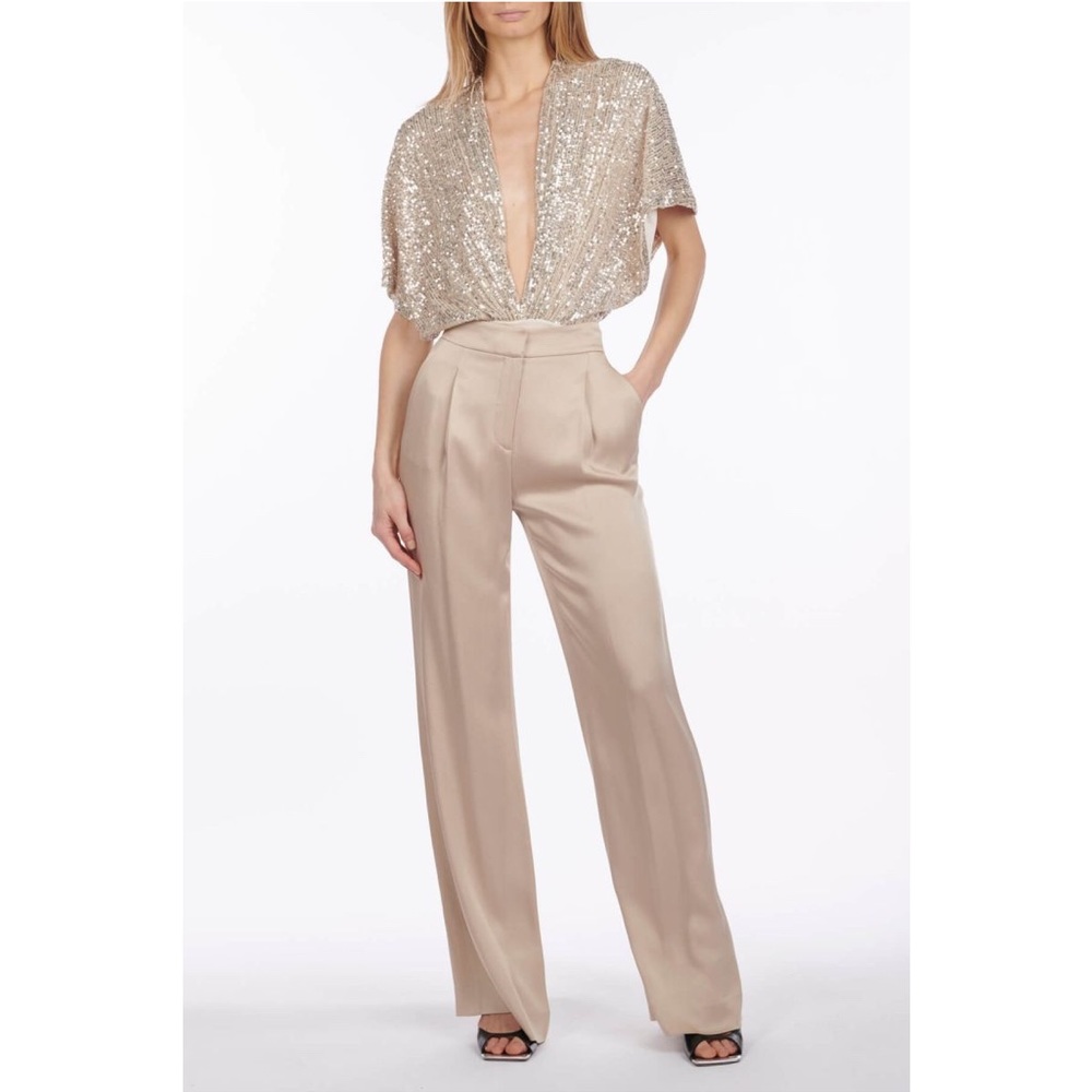 NWT IN THE MOOD FOR LOVE Champagne Cream Dolman Sequin Plunge Neckline Bodysuit - Picture 2 of 9